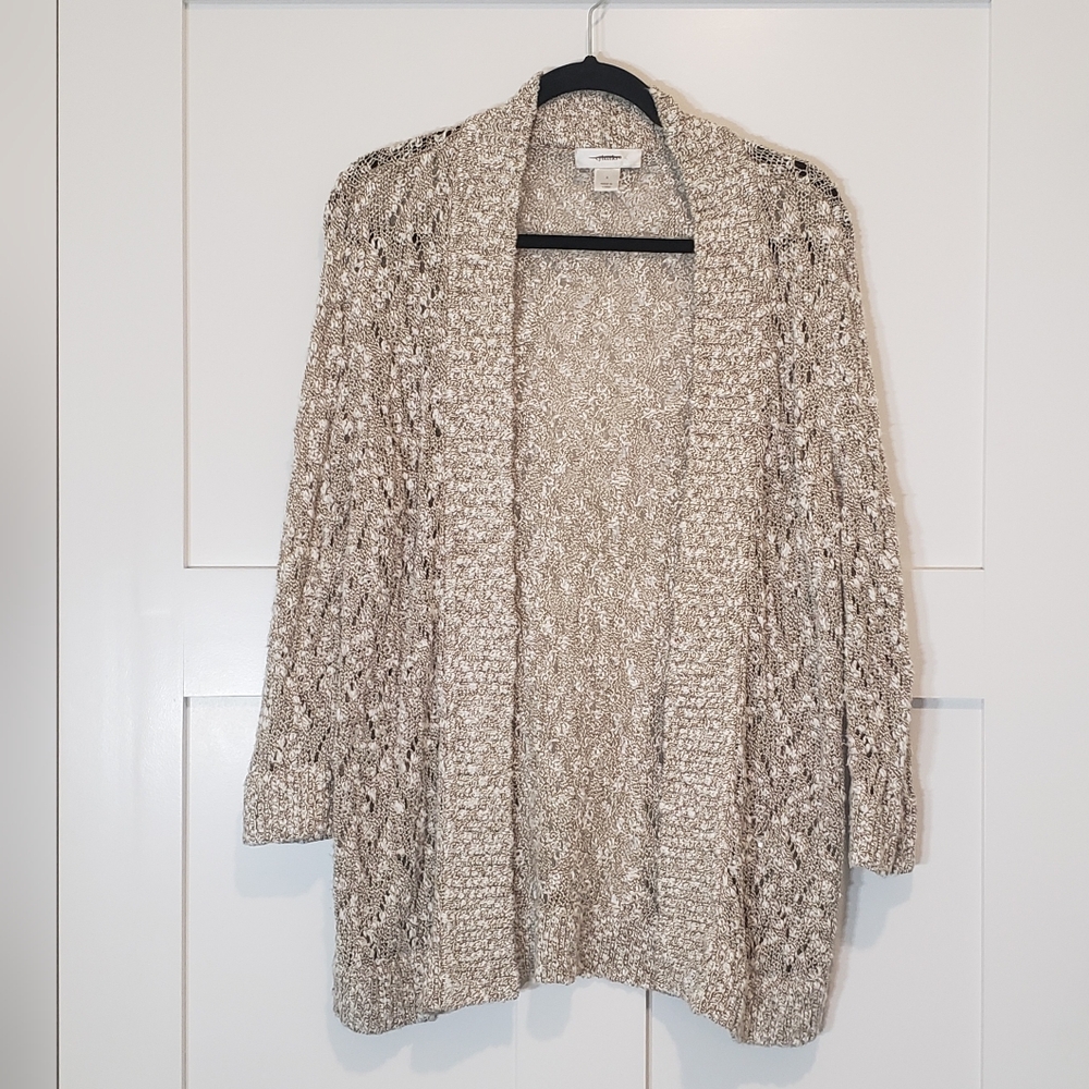 Cj Banks Open Cardigan Open Knit Beige Tan White Size X